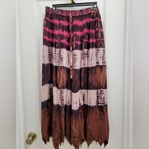 Tie dyed Boho Maxi Skirt, Brown & Pink